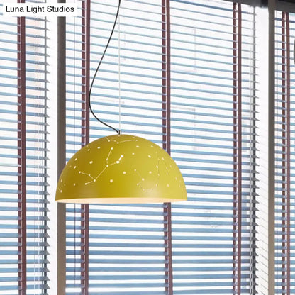 Minimalist Metal Hanging Ceiling Light - 1-Light Semisphere Pendant Lamp - Blue/Green/Yellow