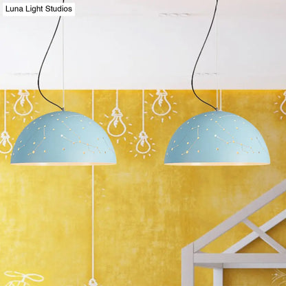 Minimalist Metal Hanging Ceiling Light - 1-Light Semisphere Pendant Lamp - Blue/Green/Yellow