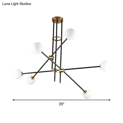 مصباح معدني معلق بسيط مع ثريا سوداء بستة رؤوس بغطاء زجاجي أوبال