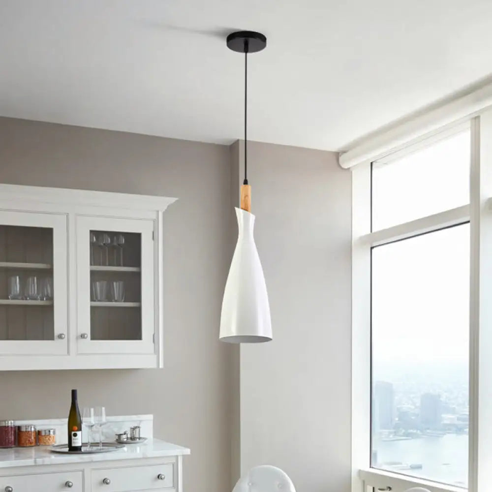 Minimalist Metal Kitchen Pendant Light - Tapered Design, 1 Head, Down Lighting (Black/White/Grey)