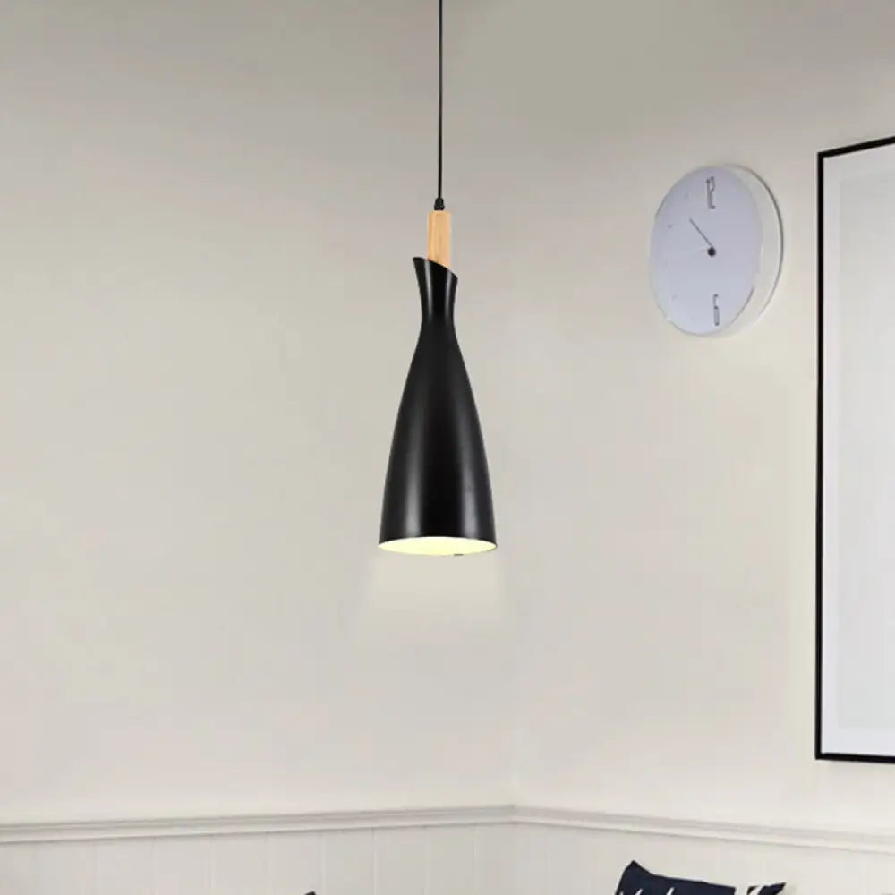 Minimalist Metal Kitchen Pendant Light - Tapered Design, 1 Head, Down Lighting (Black/White/Grey)