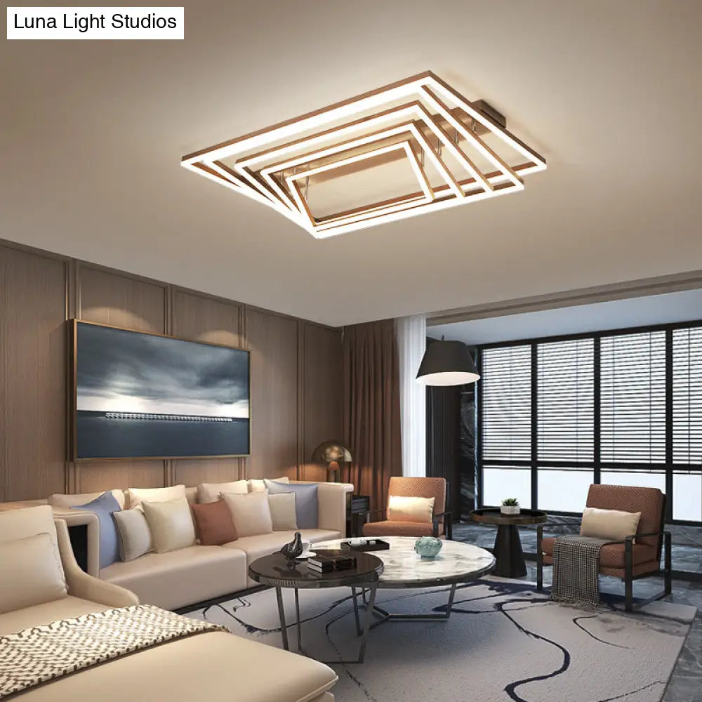 DecorBites™ DecorBites™ Minimalist Metal LED Flush Mount Ceiling Light with Multi-Tiered Rectangle Design for Living Room in Brown