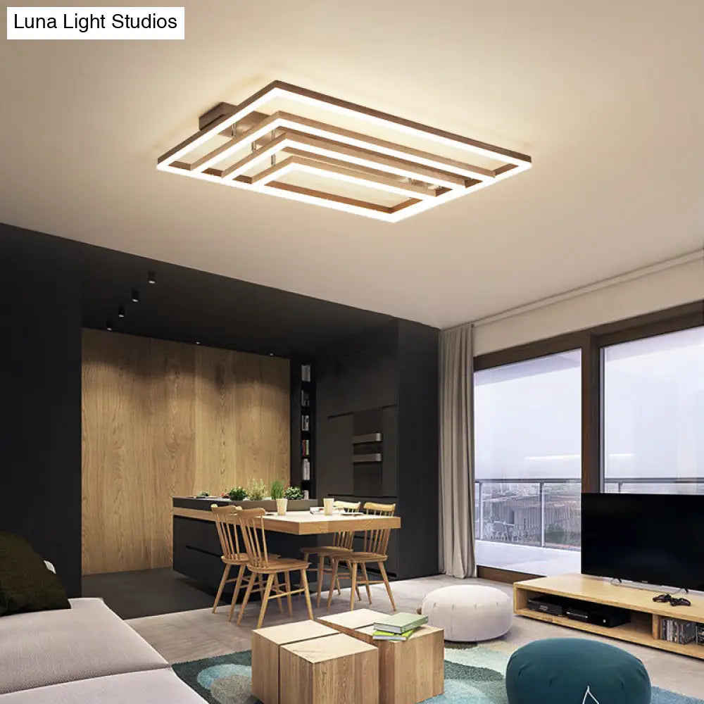 DecorBites™ DecorBites™ Minimalist Metal LED Flush Mount Ceiling Light with Multi-Tiered Rectangle Design for Living Room in Brown
