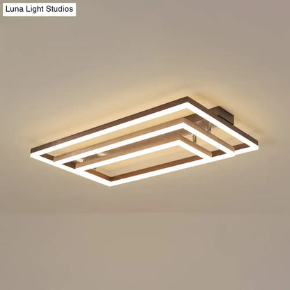 DecorBites™ DecorBites™ Minimalist Metal LED Flush Mount Ceiling Light with Multi-Tiered Rectangle Design for Living Room in Brown
