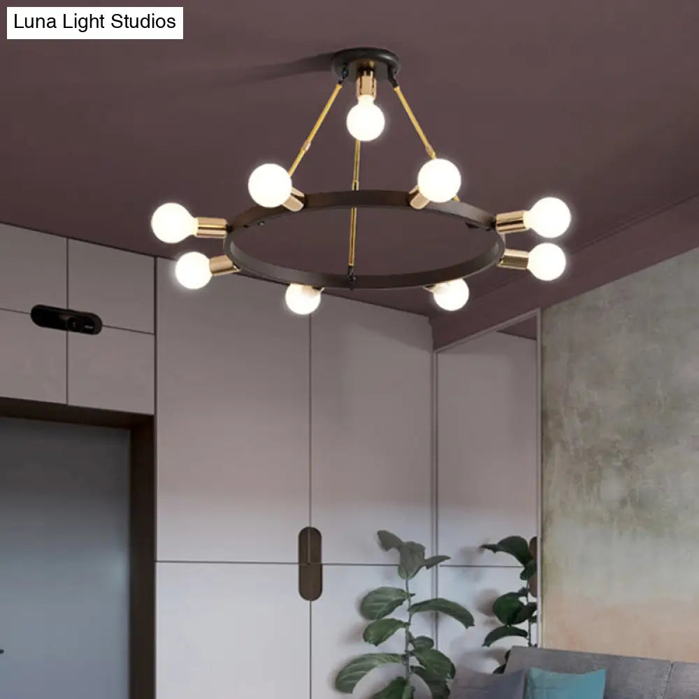 Lámpara colgante minimalista de metal: moderna lámpara de araña negra y dorada de 7/9 luces para dormitorio