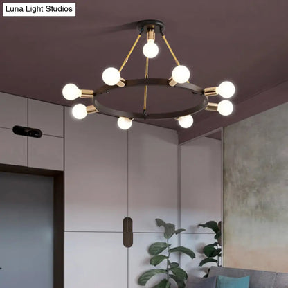 Lámpara colgante minimalista de metal: moderna lámpara de araña negra y dorada de 7/9 luces para dormitorio