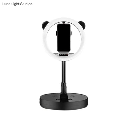 DecorBites™ DecorBites™ Minimalist Metal Mobile Phone Support with Circular Make-Up Light & USB Port - Black/White LED Fill-in Lighting
