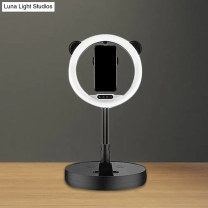DecorBites™ DecorBites™ Minimalist Metal Mobile Phone Support with Circular Make-Up Light & USB Port - Black/White LED Fill-in Lighting