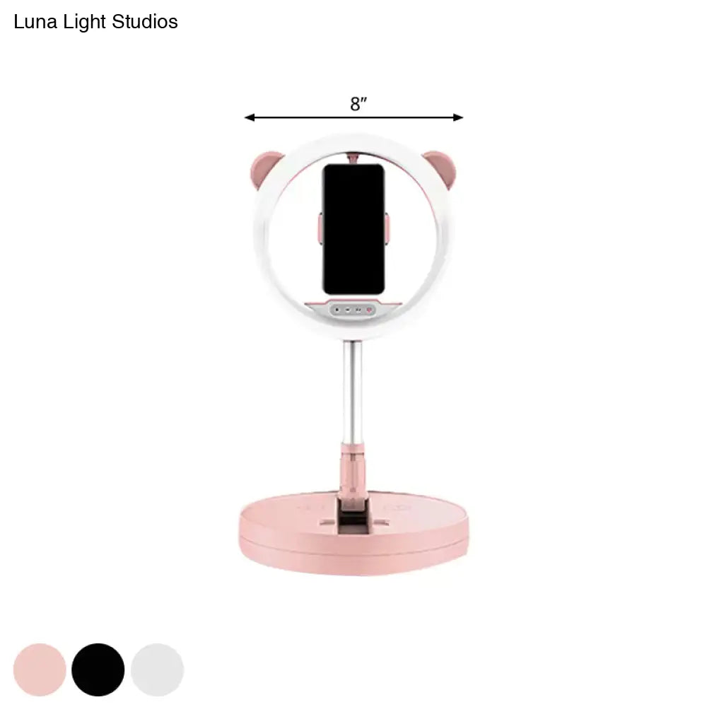 DecorBites™ DecorBites™ Minimalist Metal Mobile Phone Support with Circular Make-Up Light & USB Port - Black/White LED Fill-in Lighting
