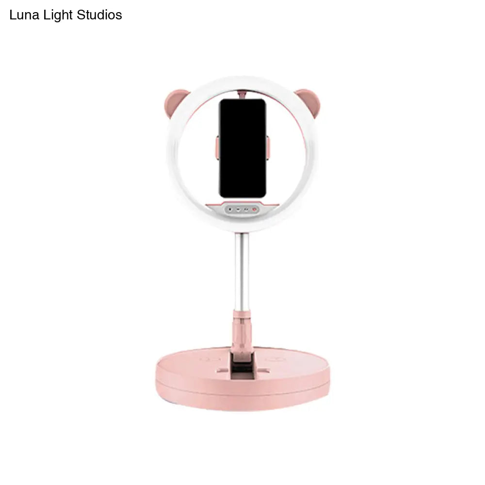 DecorBites™ DecorBites™ Minimalist Metal Mobile Phone Support with Circular Make-Up Light & USB Port - Black/White LED Fill-in Lighting