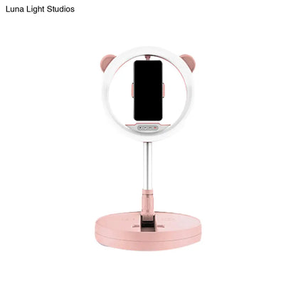DecorBites™ DecorBites™ Minimalist Metal Mobile Phone Support with Circular Make-Up Light & USB Port - Black/White LED Fill-in Lighting