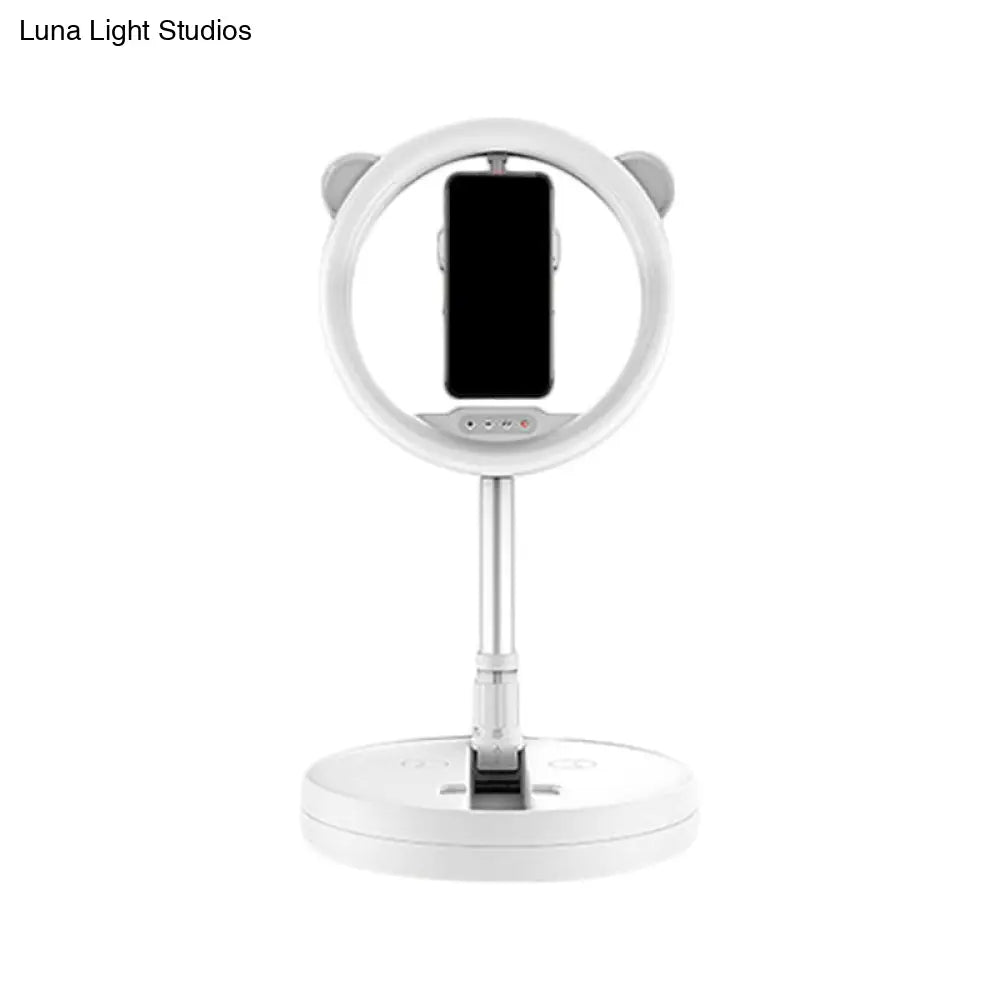 DecorBites™ DecorBites™ Minimalist Metal Mobile Phone Support with Circular Make-Up Light & USB Port - Black/White LED Fill-in Lighting