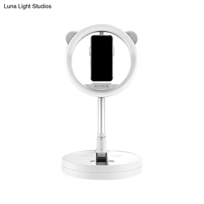 DecorBites™ DecorBites™ Minimalist Metal Mobile Phone Support with Circular Make-Up Light & USB Port - Black/White LED Fill-in Lighting