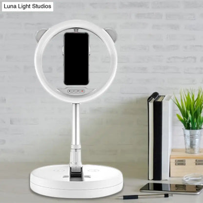 DecorBites™ DecorBites™ Minimalist Metal Mobile Phone Support with Circular Make-Up Light & USB Port - Black/White LED Fill-in Lighting