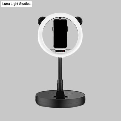 DecorBites™ DecorBites™ Minimalist Metal Mobile Phone Support with Circular Make-Up Light & USB Port - Black/White LED Fill-in Lighting