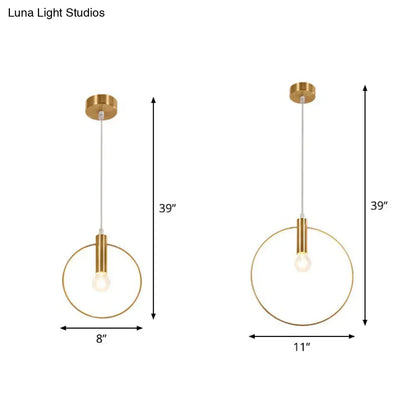 Minimalist Metal Pendant Light with Ring Pendulum Design - Single Bulb Brass Finish Fixture