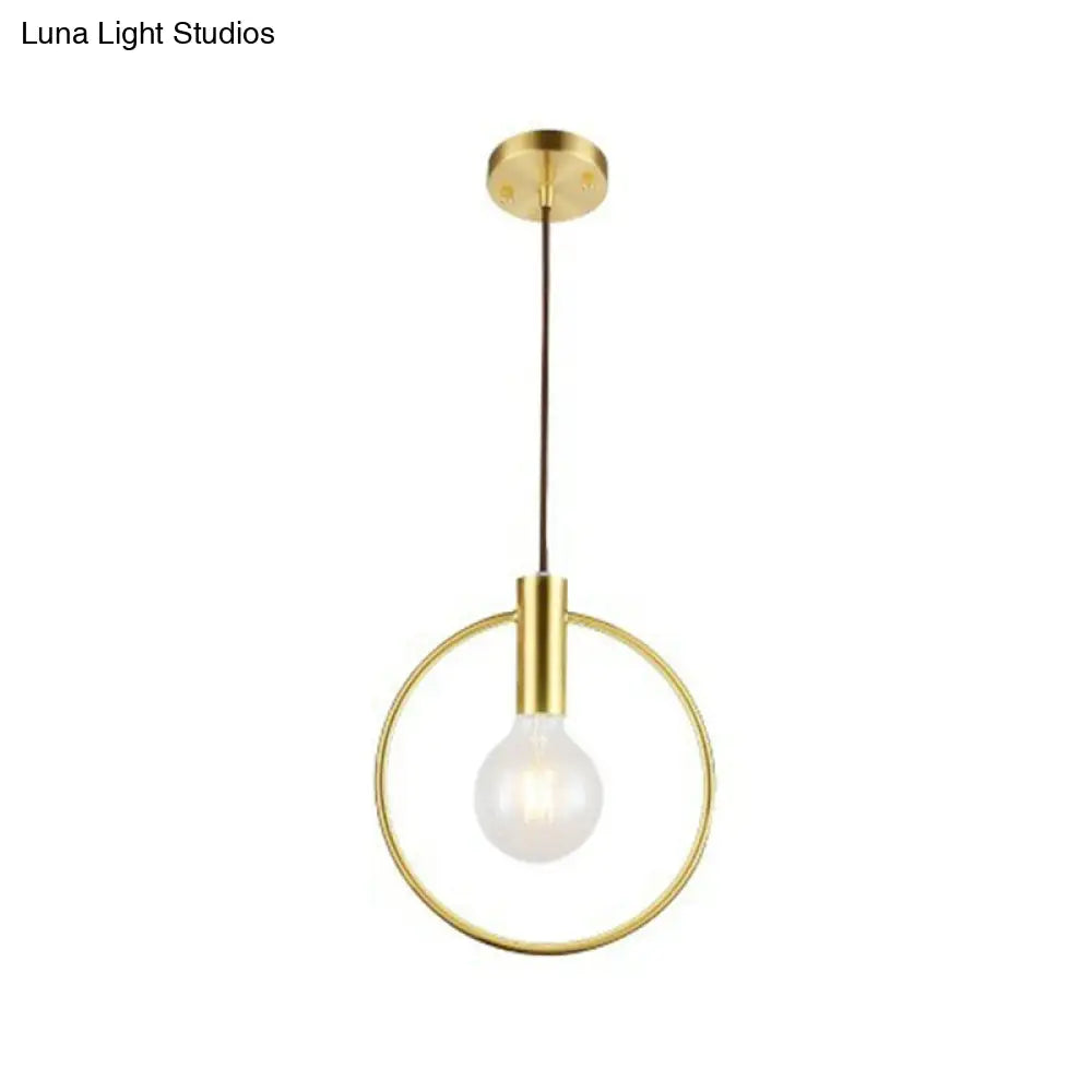 Minimalist Metal Pendant Light with Ring Pendulum Design - Single Bulb Brass Finish Fixture