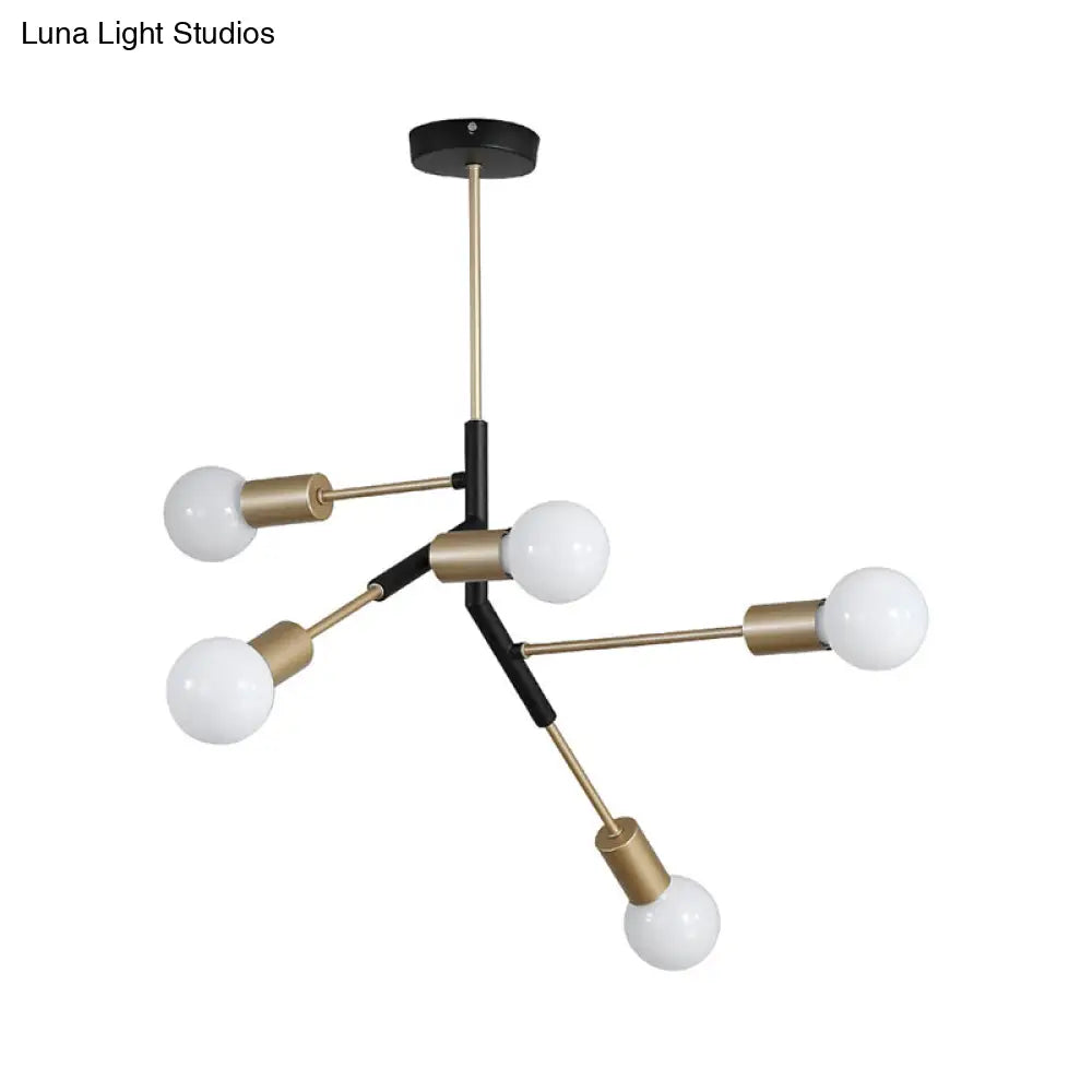 Lámpara de techo minimalista de latón con 5 luces y diseño de rama metálica para sala de estar