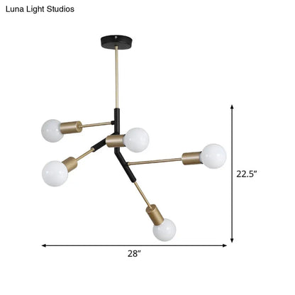 Lámpara de techo minimalista de latón con 5 luces y diseño de rama metálica para sala de estar