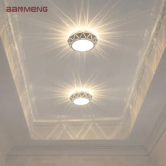 Two minimalist banmeng metallic dimmable led ceiling lights with geometric patterns and warm glow decorbites led ceiling