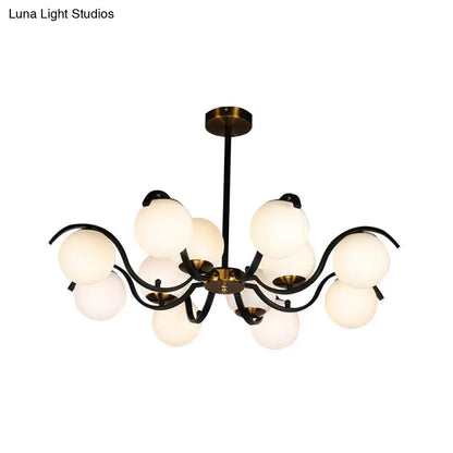 Lámpara de techo colgante minimalista con globo de cristal lechoso - 12 luces, iluminación descendente - Negra - Sala de estar