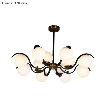 Lámpara de techo colgante minimalista con globo de cristal lechoso - 12 luces, iluminación descendente - Negra - Sala de estar