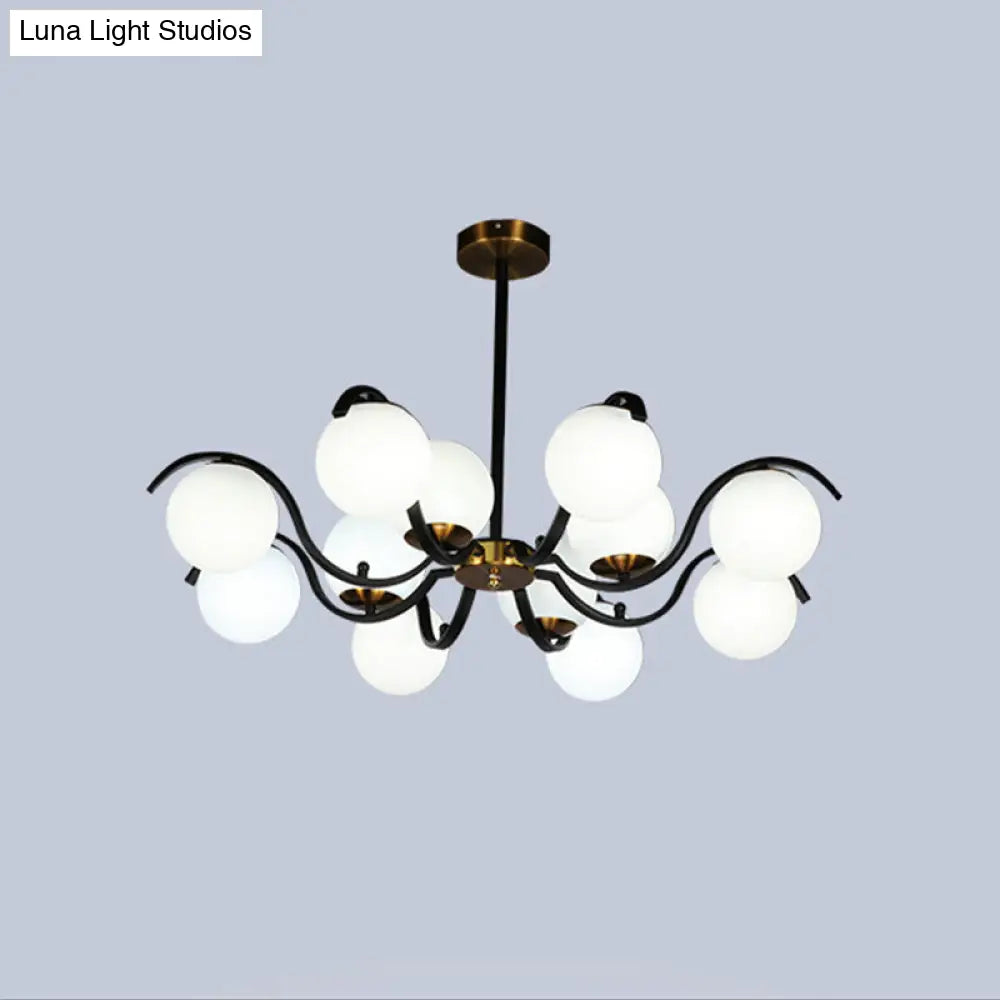 Lámpara de techo colgante minimalista con globo de cristal lechoso - 12 luces, iluminación descendente - Negra - Sala de estar