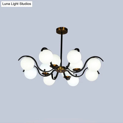 Lámpara de techo colgante minimalista con globo de cristal lechoso - 12 luces, iluminación descendente - Negra - Sala de estar