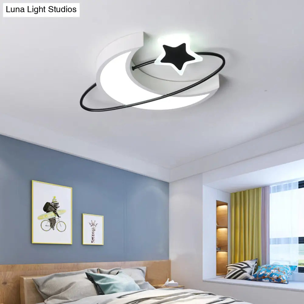 DecorBites™ DecorBites™ Minimalist Moon & Star Ceiling Light: Acrylic LED Flush Mount in Black-White for Bedrooms