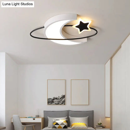 DecorBites™ DecorBites™ Minimalist Moon & Star Ceiling Light: Acrylic LED Flush Mount in Black-White for Bedrooms