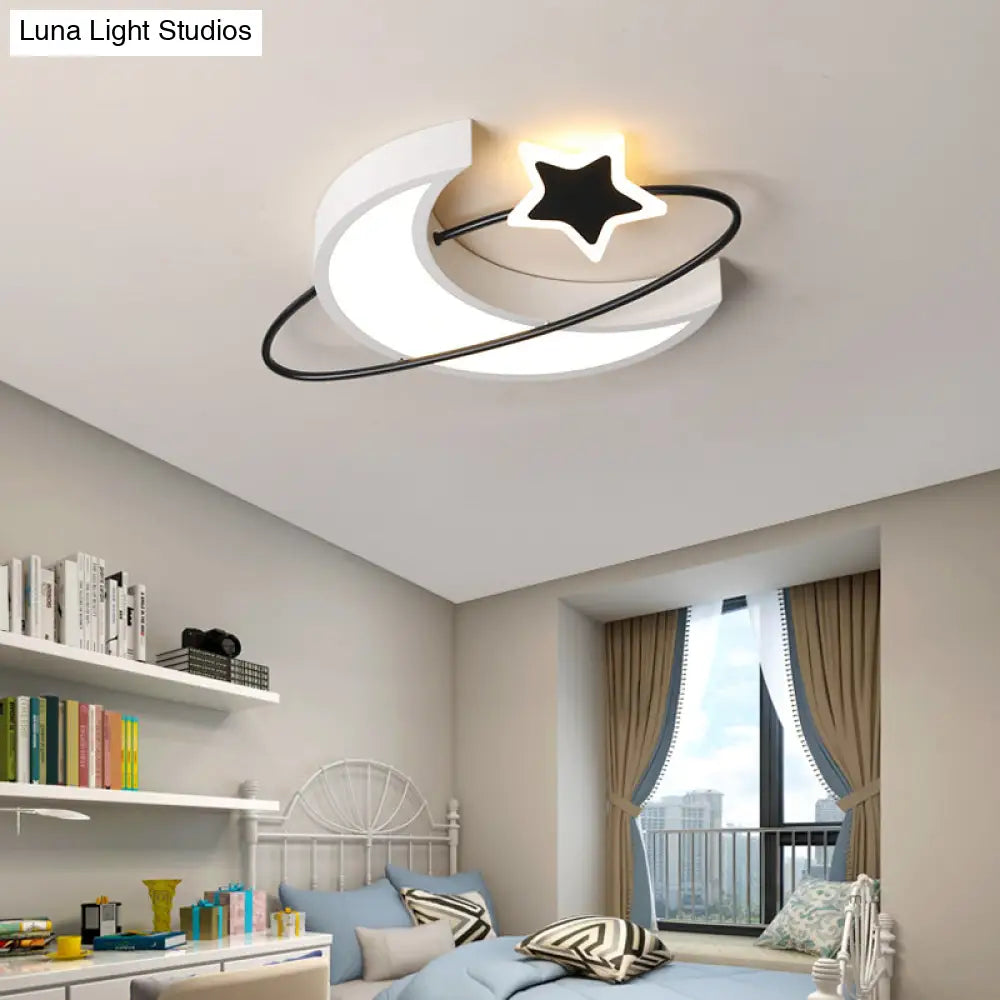 DecorBites™ DecorBites™ Minimalist Moon & Star Ceiling Light: Acrylic LED Flush Mount in Black-White for Bedrooms