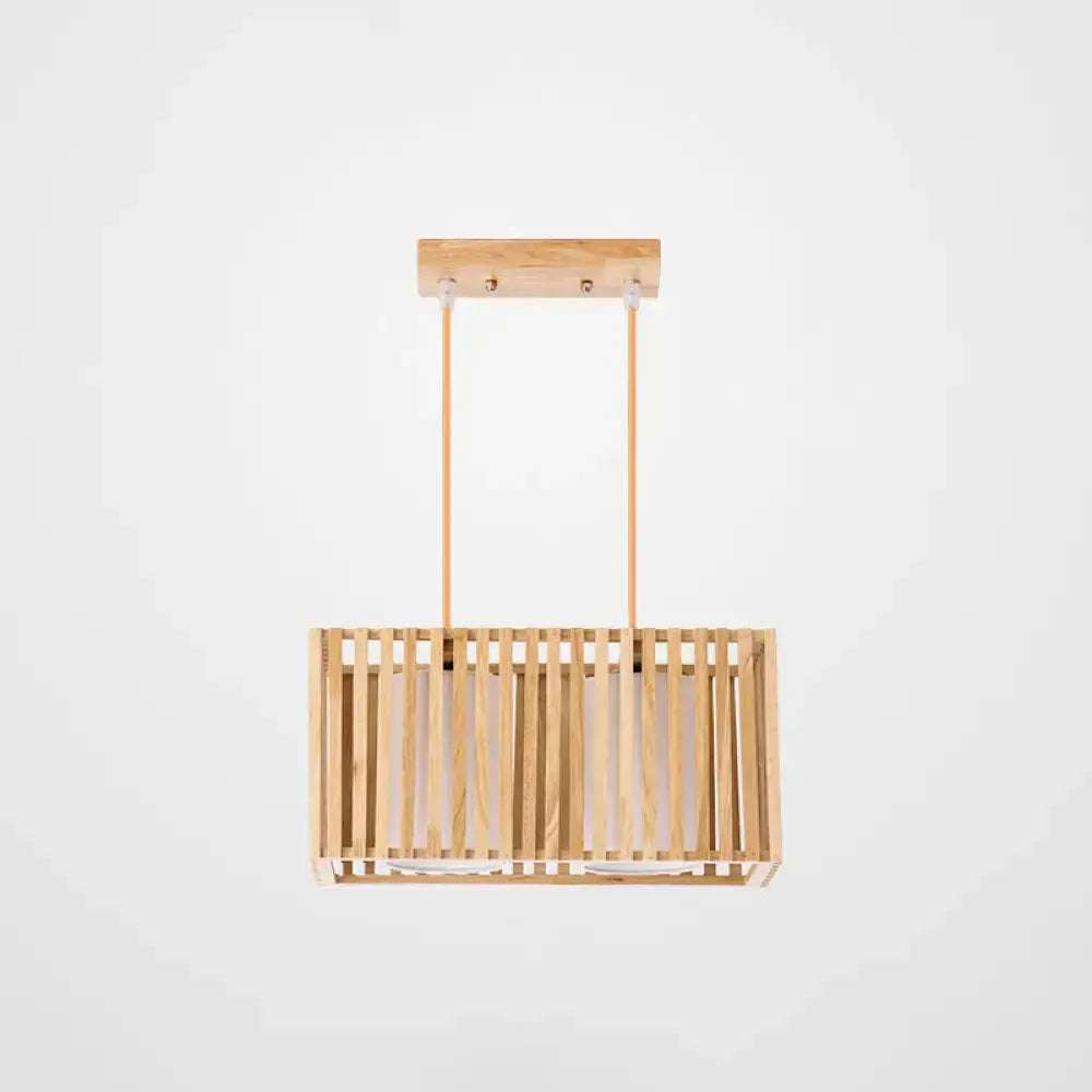 Decorbites™ asian wood island pendant light with natural unfinished wood slats minimalist rectangular design pendant light