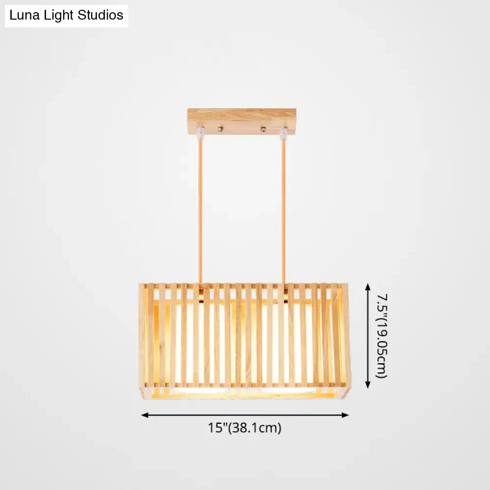 DecorBites Asian Wood island pendant light with rectangular bamboo design and warm natural wood finish vertical slats