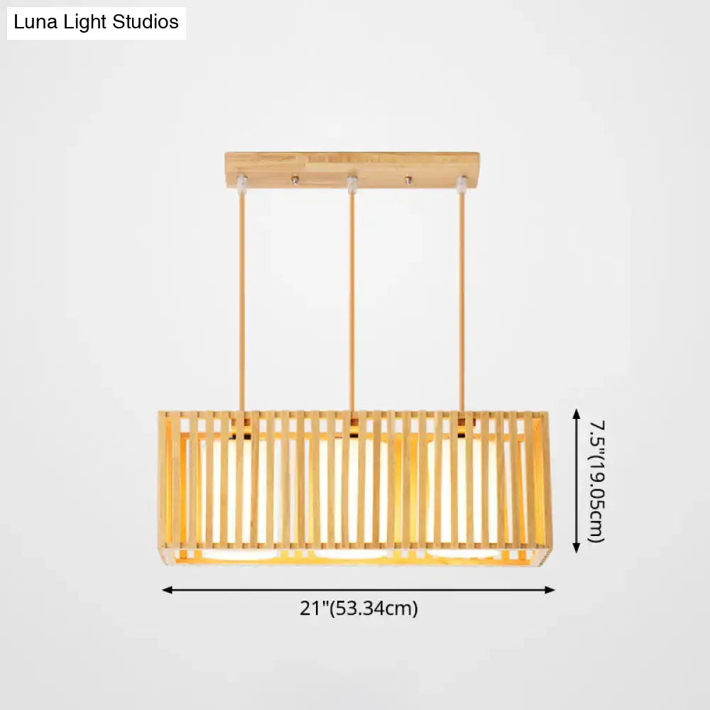 DecorBites Asian Wood island pendant light rectangular bamboo with warm natural wood finish and vertical slats