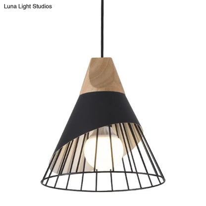 Minimalist Nordic Macaroon Hanging Light with Solid Wood Shade for Bedroom