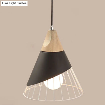 Minimalist Nordic Macaroon Hanging Light with Solid Wood Shade for Bedroom