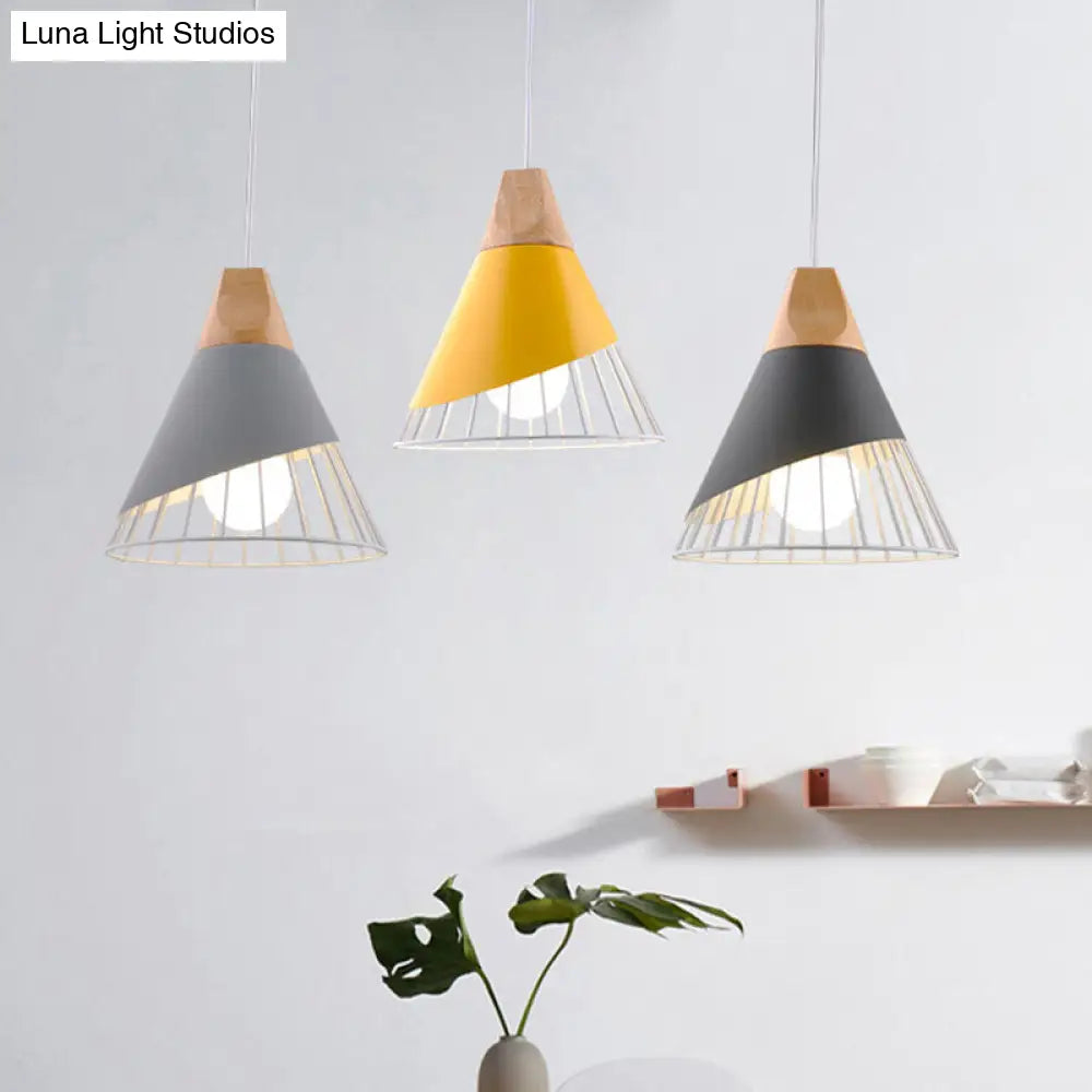 Minimalist Nordic Macaroon Hanging Light with Solid Wood Shade for Bedroom