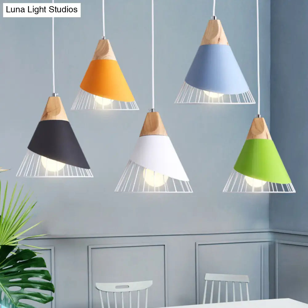 Minimalist Nordic Macaroon Hanging Light with Solid Wood Shade for Bedroom