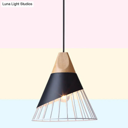 Minimalist Nordic Macaroon Hanging Light with Solid Wood Shade for Bedroom