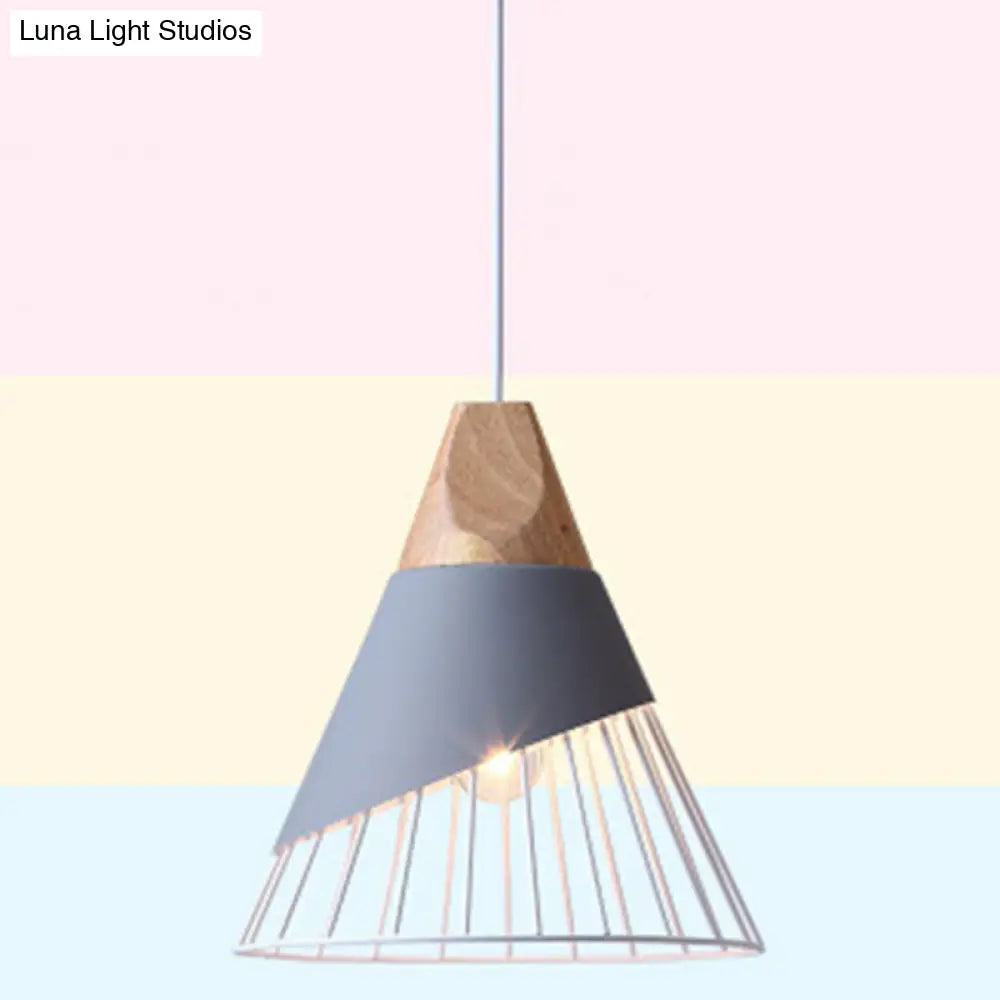 Minimalist Nordic Macaroon Hanging Light with Solid Wood Shade for Bedroom