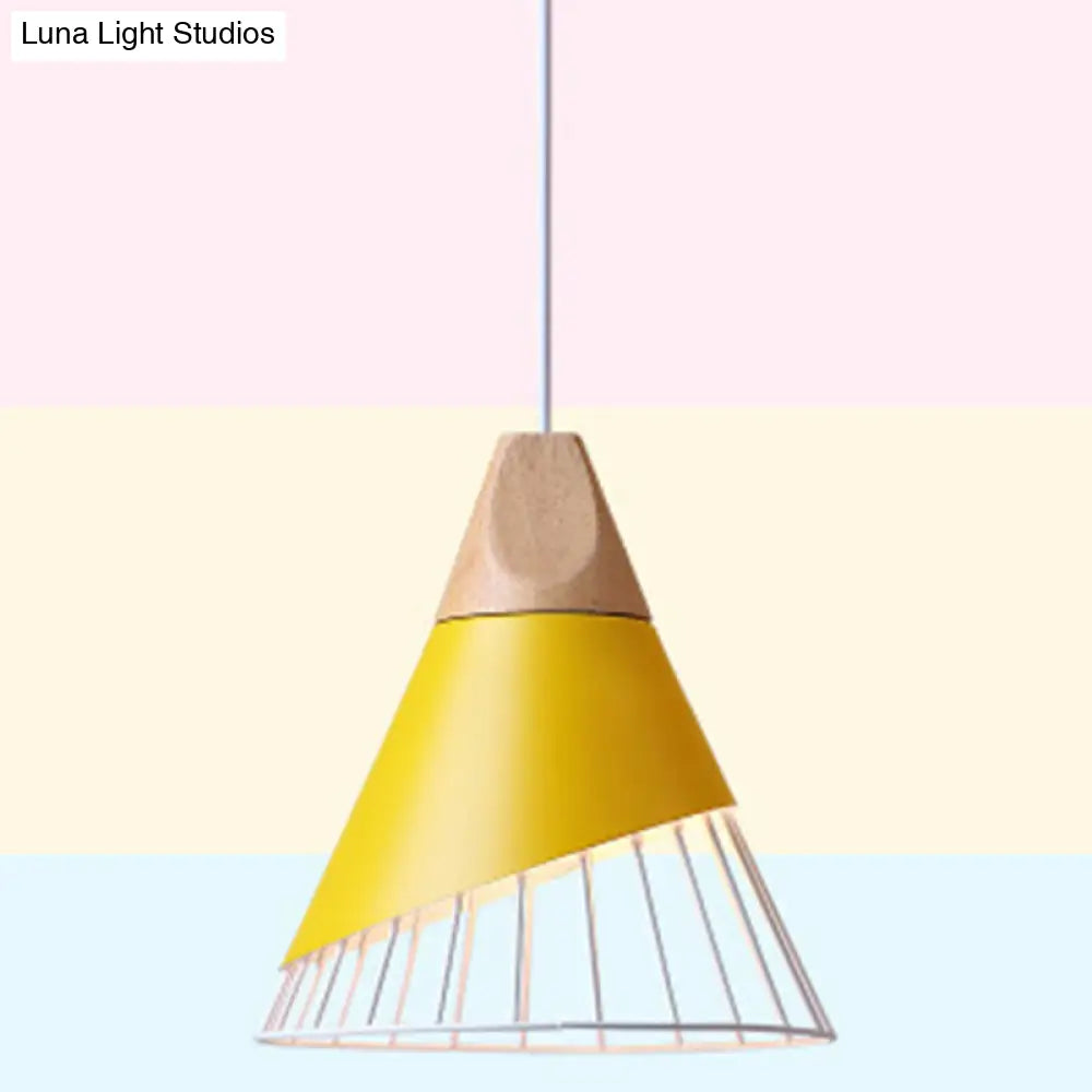 Minimalist Nordic Macaroon Hanging Light with Solid Wood Shade for Bedroom