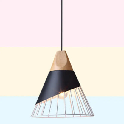 Minimalist Nordic Macaroon Hanging Light with Solid Wood Shade for Bedroom