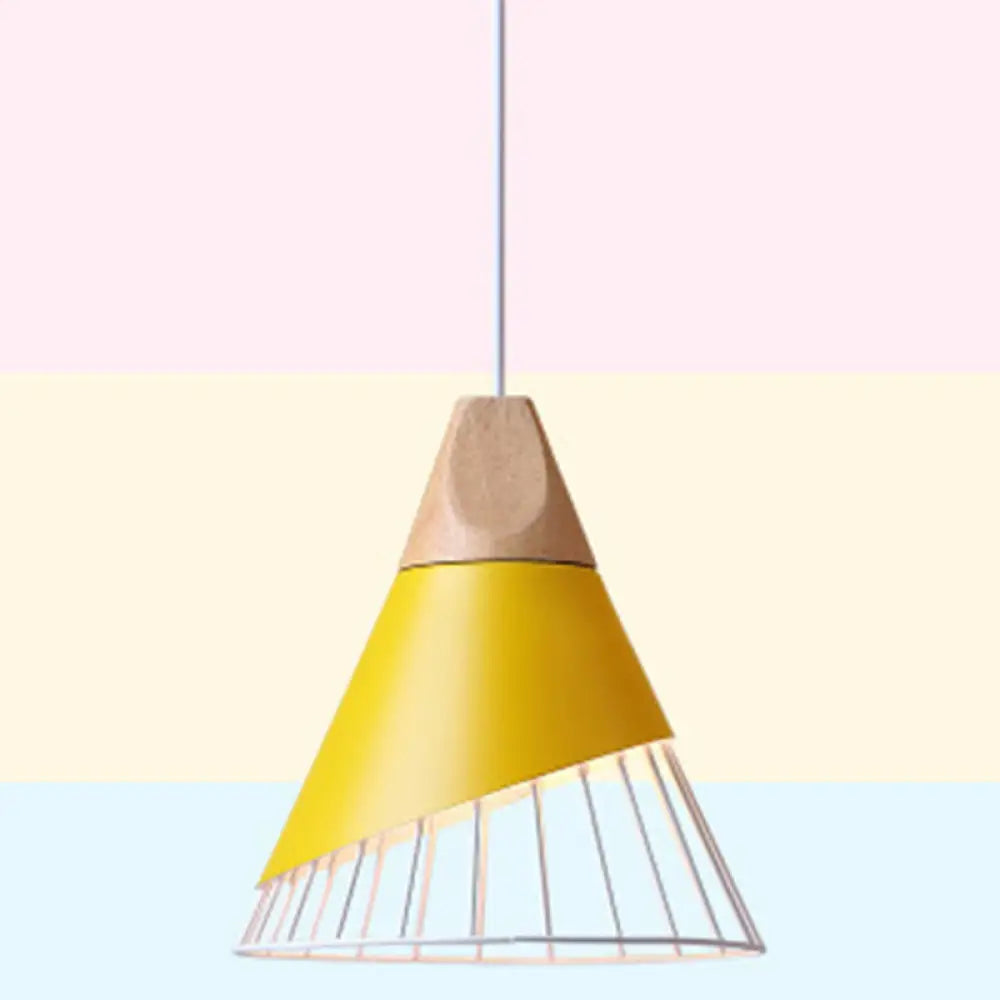 Minimalist Nordic Macaroon Hanging Light with Solid Wood Shade for Bedroom