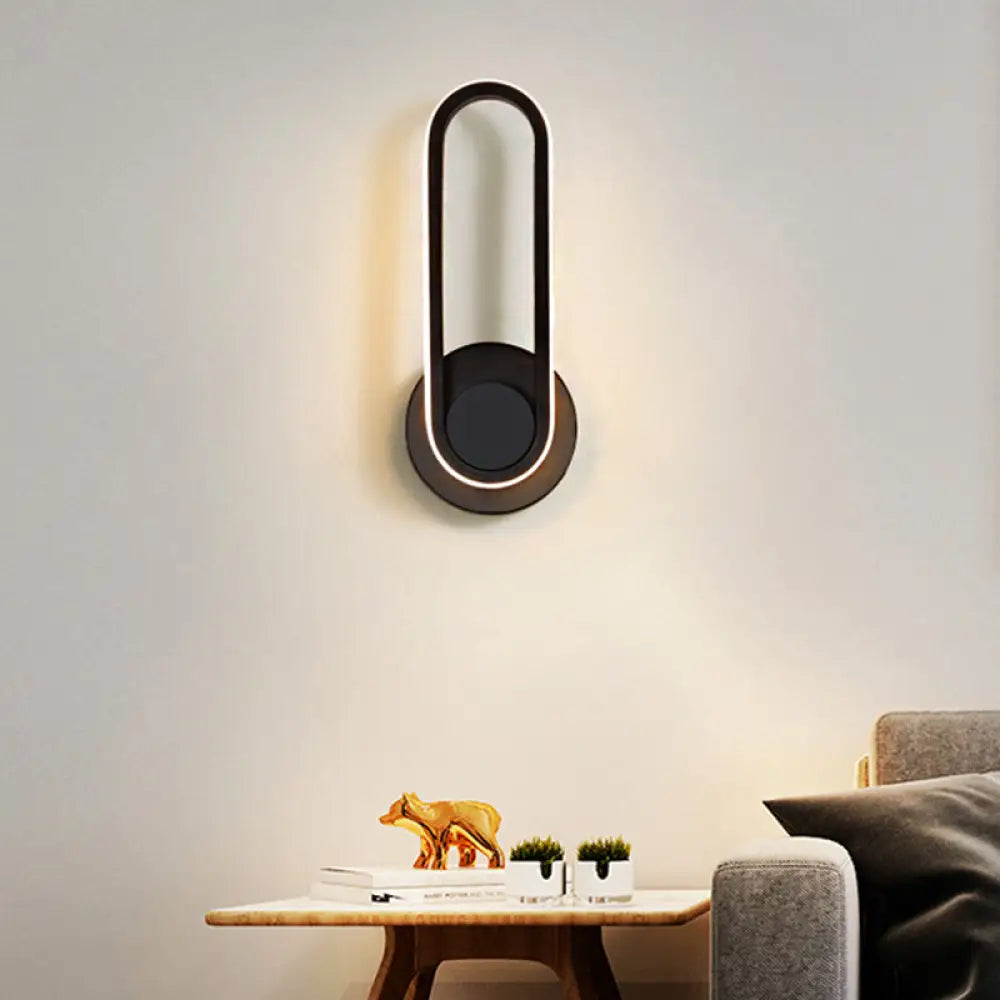 DecorBites™ DecorBites™ Minimalist Oblong-Ring LED Bedside Lamp in Black/White - Acrylic Shade, Warm/White Light