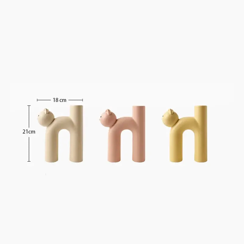 Minimalist off-white ceramic decorbites cathead tube vase set in beige pink and yellow for living room decor