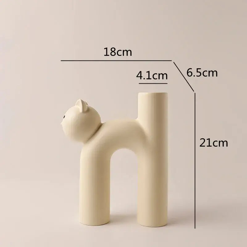 Minimalist cream-colored ceramic decorbites cathead h-shaped tube vase with smooth matte finish for living room decor