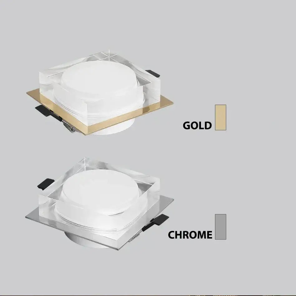 Gold and chrome finished square led light modules with clear protective casing for crystal dimmable led spot light decorbites
