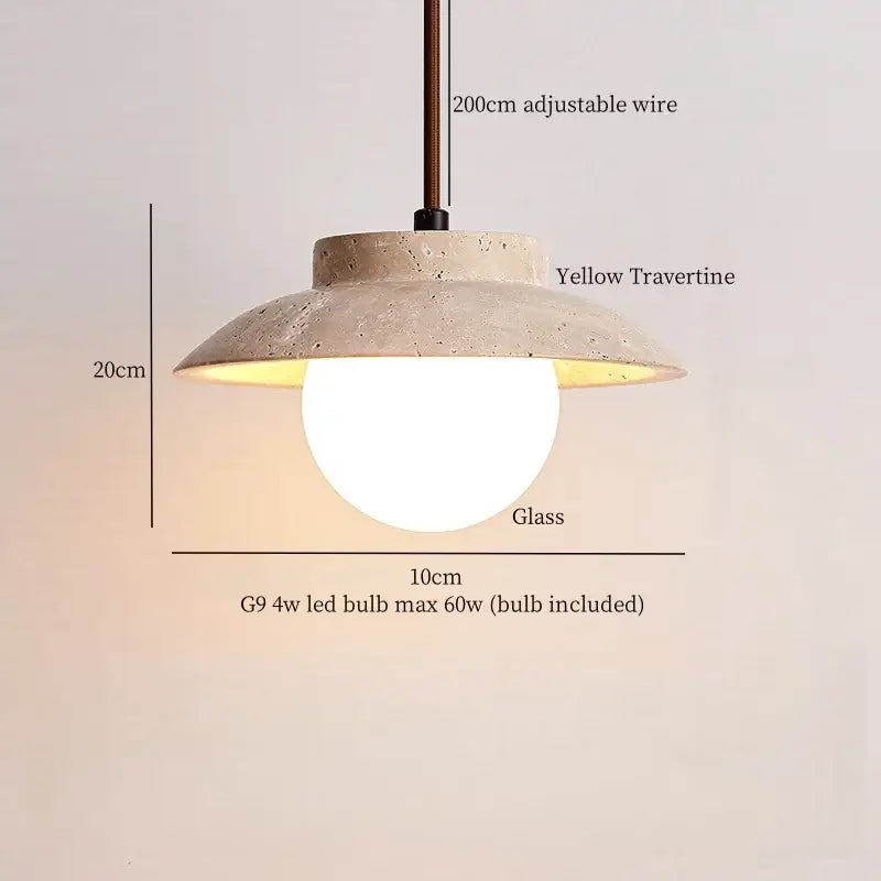 Yellow travertine pendant light with glass globe and adjustable wire for minimalist off white creative stone led decorbites pendant light