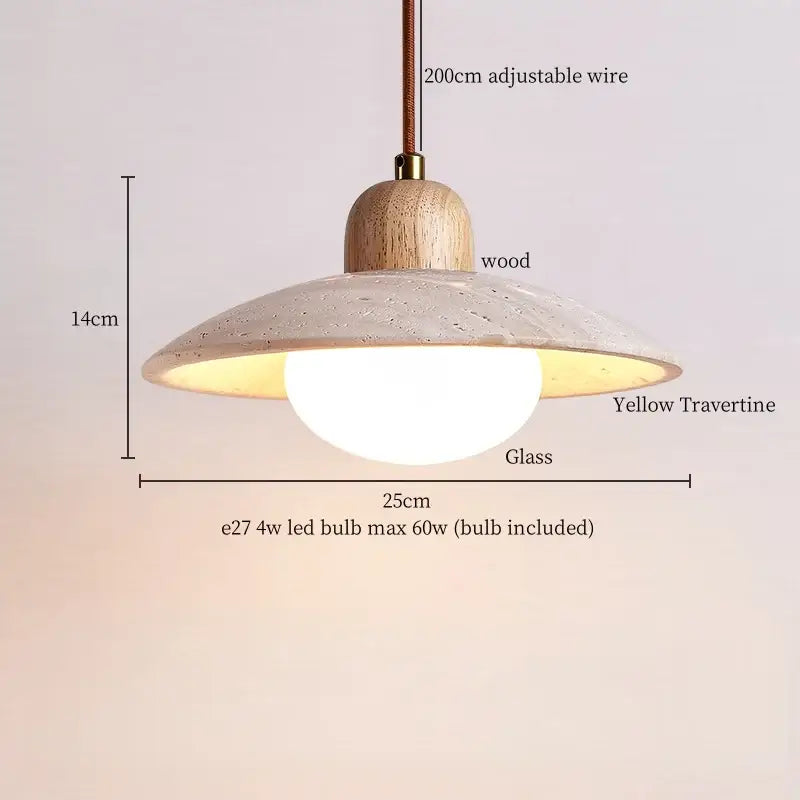 Minimalist off white creative stone led pendant light with warm yellow travertine shade and bronze wire for dining room decorbites