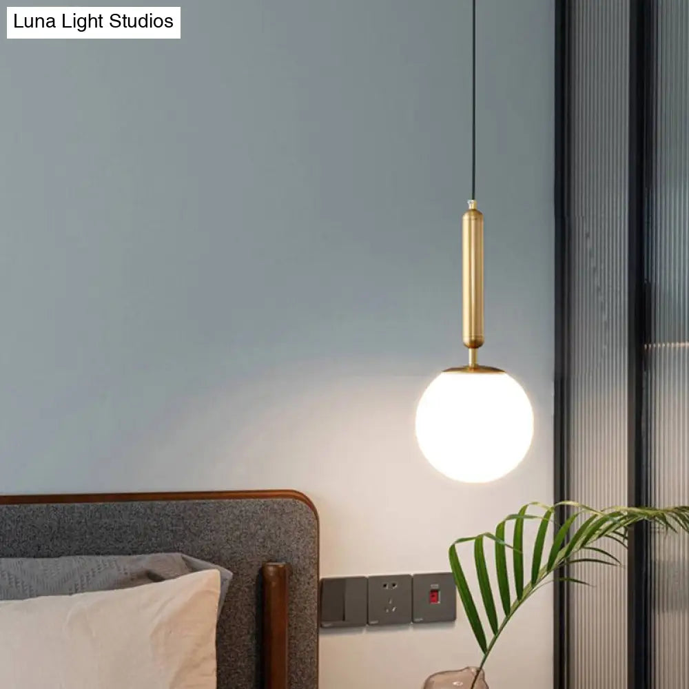 Minimalist Opal Glass Ball Pendant Light with Gold Finish - Bedside or Ceiling Mount